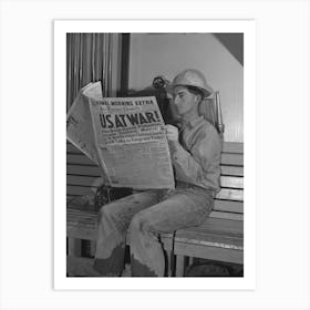Workman At Shasta Dam Reads War Extra, Shasta County, California By Russell Lee Art Print