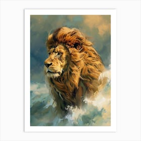 Barbary Lion Facing A Storm Illustration 1 Art Print