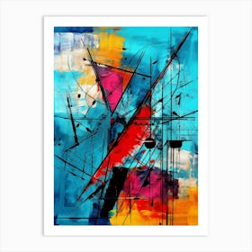 Ocean IX, Avant Garde Modern Vibrant Abstract Painting with Blue Background Art Print