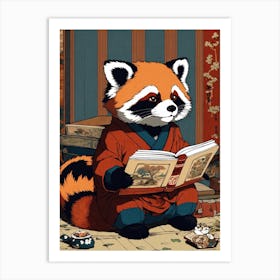 Red Panda Reading A Book Art Print