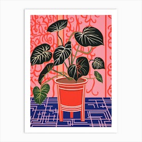 Pink And Red Plant Illustration Philodendron 9 Art Print