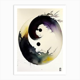 Repeat 4 Yin And Yang Japanese Ink Art Print