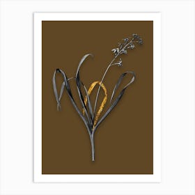 Vintage Dutch Hyacinth Black and White Gold Leaf Floral Art on Coffee Brown n.0720 Art Print