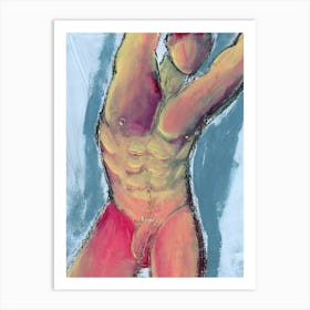 Male Nude painting homoerotic gay art man adult mature explicit full frontal nude vertical bedroom body masculine male form hand painted Art Print