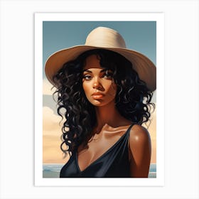 Illustration of an African American woman at the beach 119 Art Print