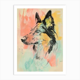 Collie Dog Pastel Line Illustration  1 Art Print