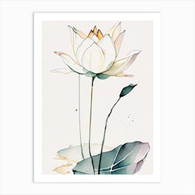 American Lotus Minimal Watercolour 1 Art Print