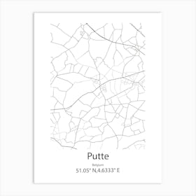 Putte,Belgium Minimalist Map Art Print