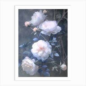 Vintage White Climbing Roses Art Print