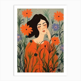 Woman With Autumnal Flowers Love In A Mist Nigella 2 Art Print