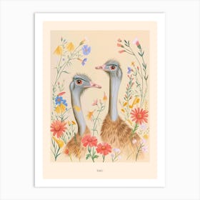 Folksy Floral Animal Drawing Emu Poster Art Print