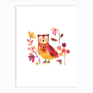 Owl With Boots Nursery Art Print