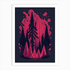 A Fantasy Forest At Night In Red Theme 66 Art Print