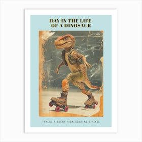 Retro Dinosaur Roller Skating 2 Poster Art Print