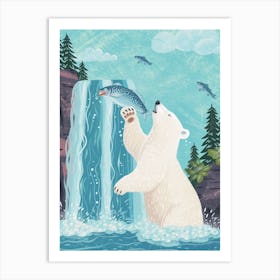 Polar Bear Catching Fish In A Waterfall Storybook Illustration 1 Art Print