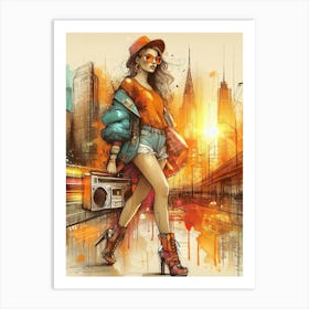 Urban Rockabilly Boombox Girl 2. Art Print