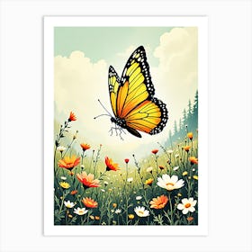 Butterfly Flying Through A Meadow, Its Wings Fluttering In The Breeze Art Print