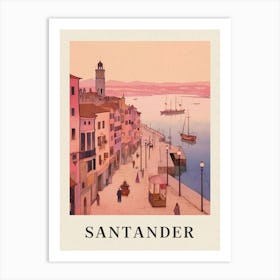 Santander Spain 2 Vintage Pink Travel Illustration Poster Art Print