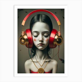 Girl With Headphones 51 Art Print