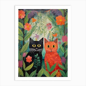 Two Wide Eyed Cats In A Botanical Garden Art Print