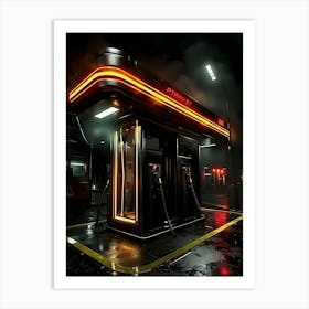 Retro 80's Gas Station at Night Art Print