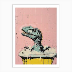 Dinosaur In The Bubble Bath Pastel Pink Abstract Illustration 1 Art Print