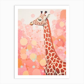 Giraffe Pastel Pink Pattern Portrait Art Print