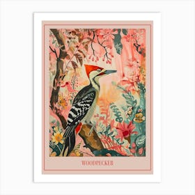 Floral Animal Painting Woodpecker 1 Poster Art Print
