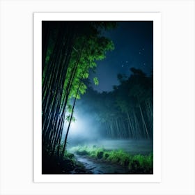 Live Action Night Scene At Midnight Dense Fog Enveloping A Grove Of Bamboo Against A Starry Sky Mi Art Print