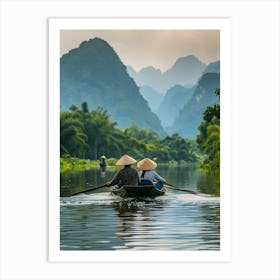 Two People Rowing A Boat On A River Art Print