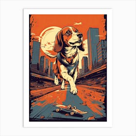 Beagle Dog Skateboarding Illustration 4 Art Print