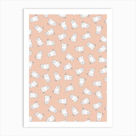 White Cat Pattern On Blush Pink Art Print