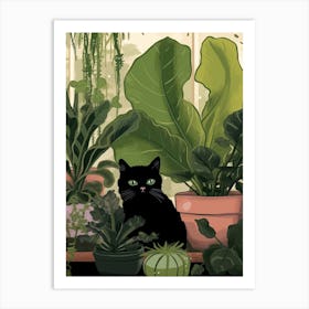 Black Cat And House Plants 8 Art Print