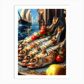 Sardines art with boat Art Print