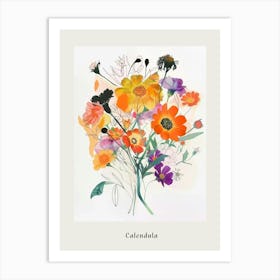 Calendula Collage Flower Bouquet Poster Art Print