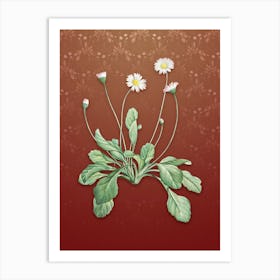 Vintage Daisy Flowers Botanical on Falu Red Pattern n.1159 Art Print