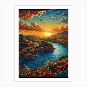 Sunset Over The River Art Print