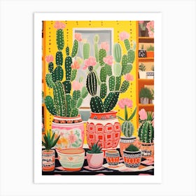 Cactus Painting Maximalist Still Life Bunny Ear Cactus 1 Art Print