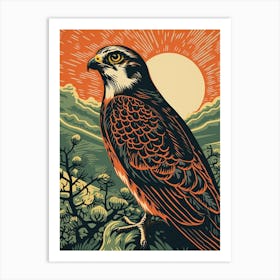 Vintage Bird Linocut Falcon 3 Art Print