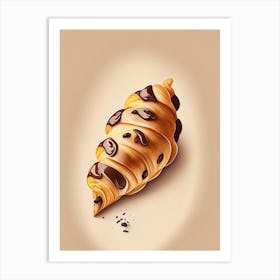 Chocolate Chip Croissant Dessert Retro Minimal Flower Art Print