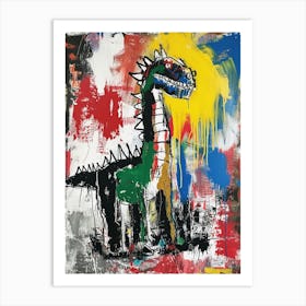 Abstract Paint Splash Primary Colour Dinosaur 2 Art Print