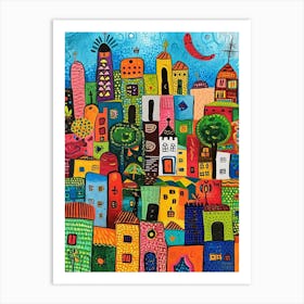 Kitsch Colourful Mexico Cityscape 4 Art Print