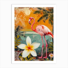 Greater Flamingo And Tiare Flower Boho Print 1 Art Print