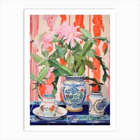 Cactus Painting Maximalist Still Life Christmas Cactus 2 Art Print