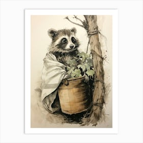 Storybook Animal Watercolour Raccoon 2 Art Print