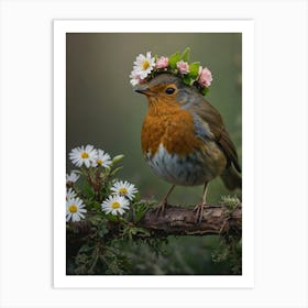 Robin With Flower Crown 7 Art Print