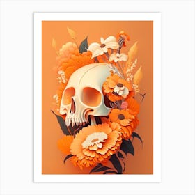 Animal Skull Orange 2 Vintage Floral Art Print