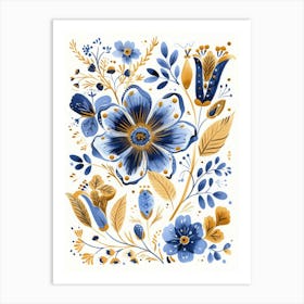 Blue And Gold Floral Print 1 Art Print