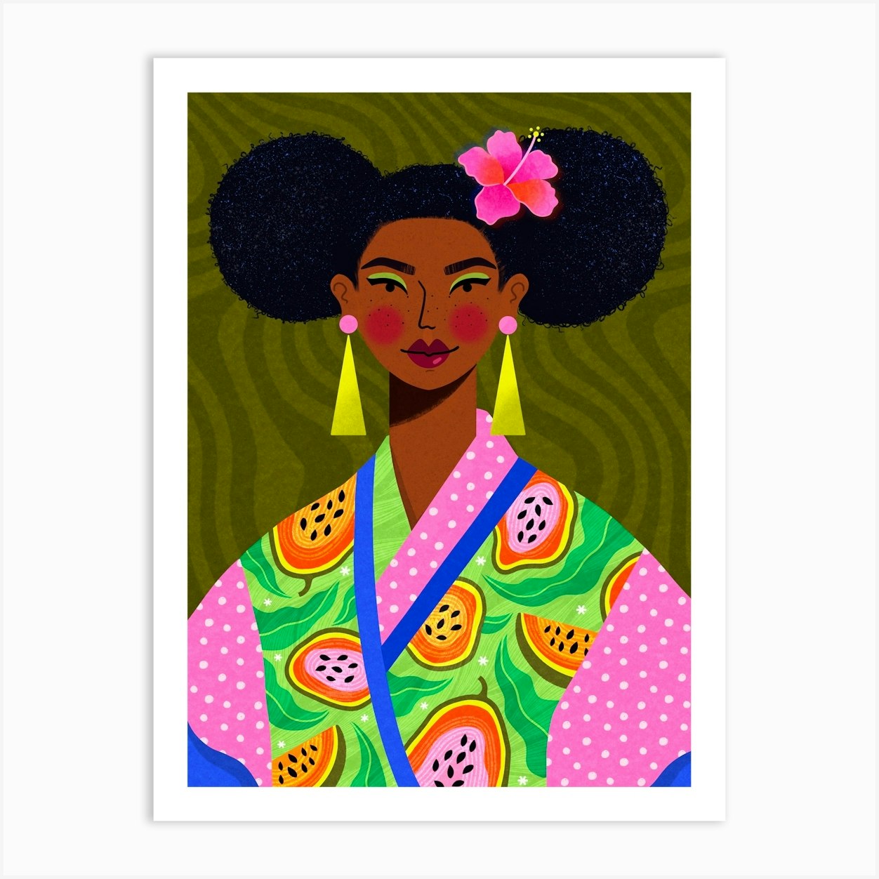Fruity Kimono Lady Art Print by Kitty O'Rourke