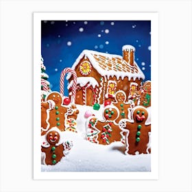 Gingerbread Men Engage In A Frolicsome Gathering Amid A Winter Wonderland Adorned With Candy Canes A Art Print